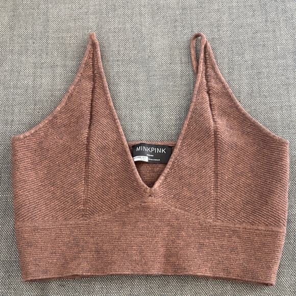 MINKPINK Women's Tan Knit Tank Top Crop - Picture 1 of 1